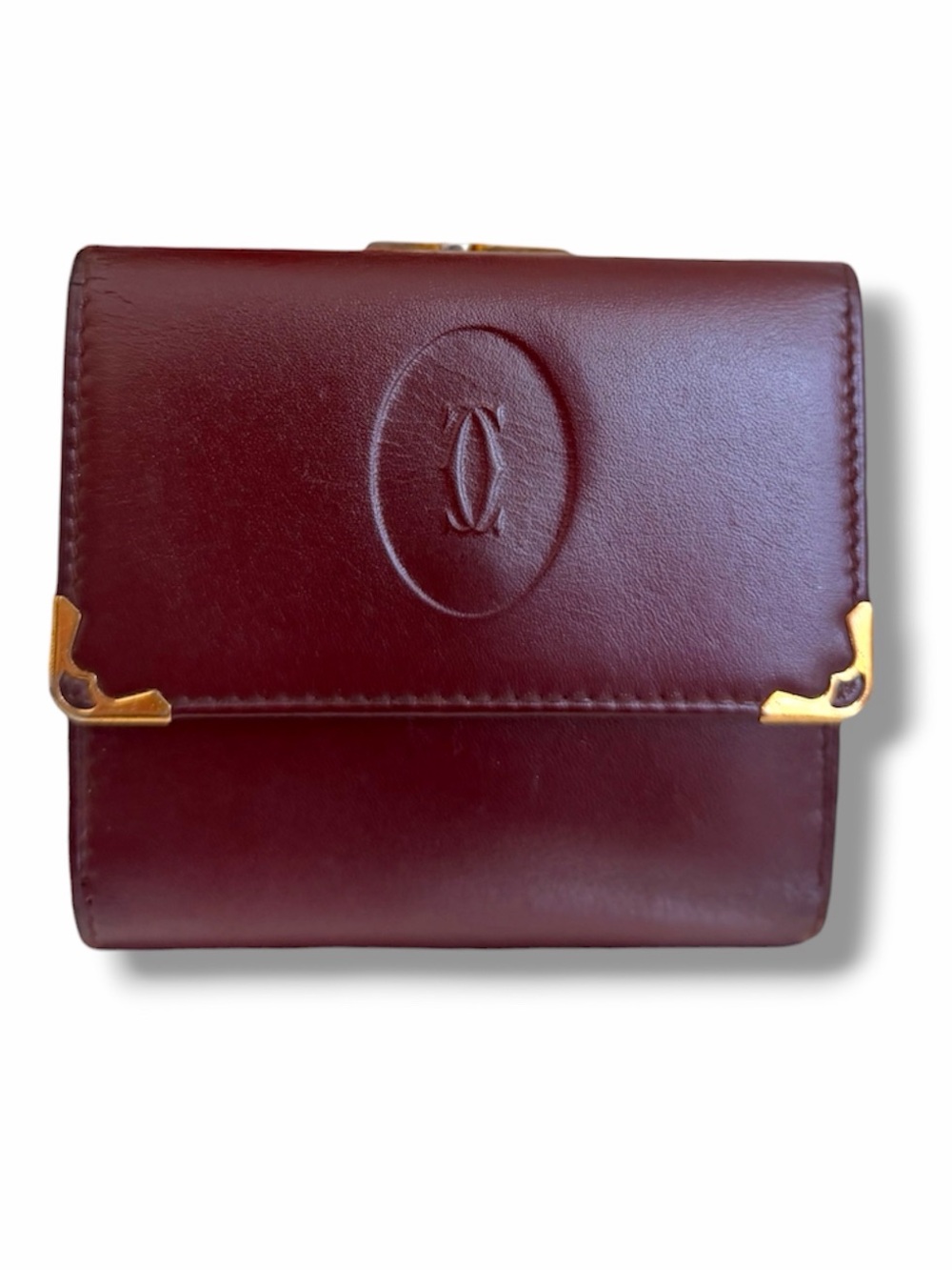 Must de Cartier bordeaux kiss-lock compact leather wallet